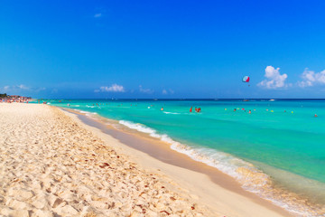 Fototapeta premium Beach at Caribbean sea in Playa del Carmen, Mexico