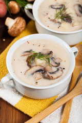 Mushroom Potato Soup. Selective focus.