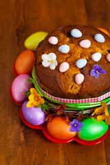 Obraz na płótnie Canvas Easter Cake - Russian and Ukrainian Traditional Kulich, Paska Easter Bread. Selective focus.