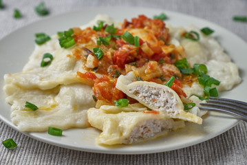 Ravioli with tomato sauce on a