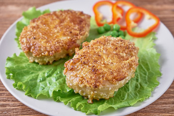 Homemade fish cutlets with vegetables