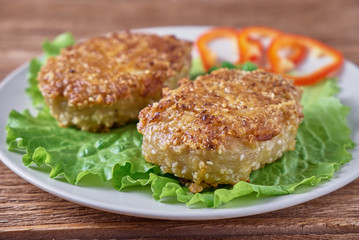 Homemade fish cutlets with vegetables