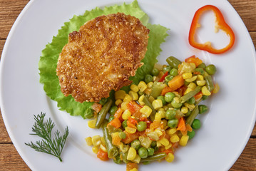 Homemade fish cutlets with vegetables