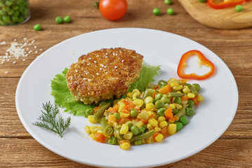Homemade fish cutlets with vegetables
