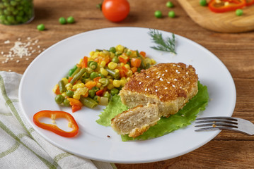Homemade fish cutlets with vegetables