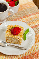 Puff Pastry Napoleon Cake. Selective focus.