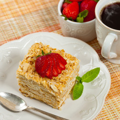 Puff Pastry Napoleon Cake. Selective focus.