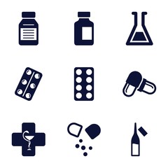 Set of 9 pharmaceutical filled icons
