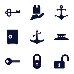 Set of 9 secure filled icons