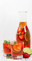 Strawberry Lime Lemonade Summer Drink. Selective focus.