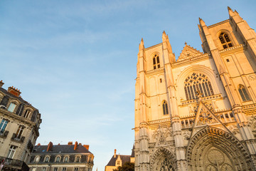 Facade of gothic cathedral in Nantes, France