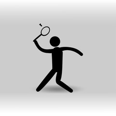 eps 10 vector Badminton sport icon. Summer sport activity pictogram for web, print, mobile. Black athlete sign isolated on gray. Hand drawn competition symbol. Graphic design clip art illustration