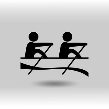 eps 10 vector Rowing sport icon. Summer sport activity pictogram for web, print, mobile. Black athlete sign isolated on gray. Hand drawn competition symbol. Graphic design clip art illustration