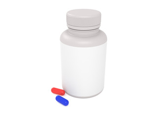 3d illustration of a bank with pills isolated on white background.