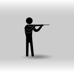Naklejka premium eps 10 vector Air Rifle sport icon. Summer sport activity pictogram for web, print, mobile. Black athlete sign isolated on gray. Hand drawn competition symbol. Graphic design clip art illustration