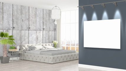 Modern interior with empty frame . 3D rendering
