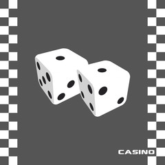 Naklejka premium Pair of white casino dice isolated on grey background. Casino Dice Vector Illustration. Snake eyes Dice.