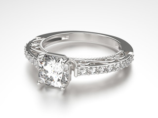 3D illustration silver ring with diamonds - obrazy, fototapety, plakaty