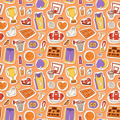 Basketball stickers vector icons seamless pattern