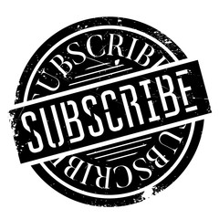 Subscribe rubber stamp. Grunge design with dust scratches. Effects can be easily removed for a clean, crisp look. Color is easily changed.