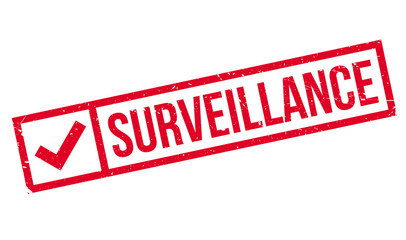 Surveillance rubber stamp. Grunge design with dust scratches. Effects can be easily removed for a clean, crisp look. Color is easily changed.