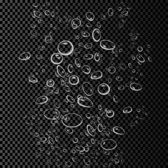 eps 10 vector water air bubbles isolated on transparent background. Water drops going up in motion. Editable graphic design element. Template for advertising, cosmetics presentations, web, print.