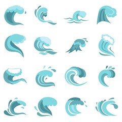 Fototapeta premium Sea waves set flat icons