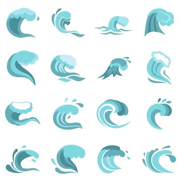 Sea waves set flat icons
