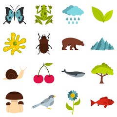 Fototapeta premium Nature items set flat icons