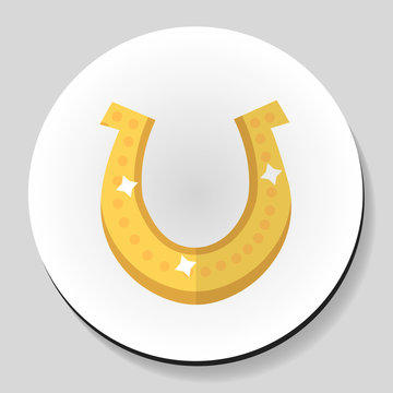 Golden horseshoe for good luck sticker icon flat style. Vector illustration
