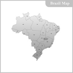 Detailed map of the Brazil with each state, region abbreviation