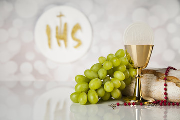 Holy communion for christianity religion, elements on white background