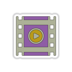 Vector illustration in paper sticker style filmstrip with play button