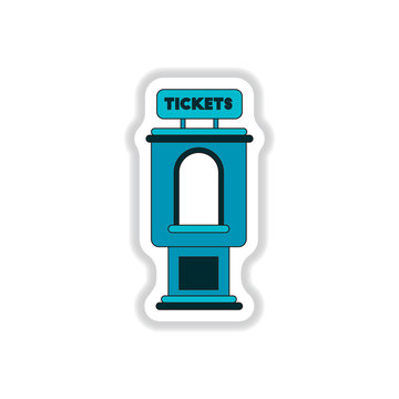 Vector illustration in paper sticker style cinema ticket booth