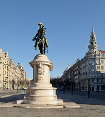 The monument of the king Pedro IV on the main square of Porto - Portugal