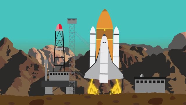 Spacecraft Launch from a Space Launching Station in a Desert