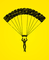 Parachuting silhouette designed using grunge brush graphic vector