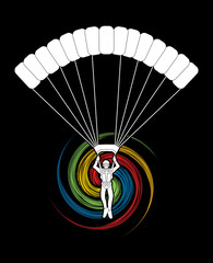 Parachuting silhouette designed on spin wheel background graphic vector