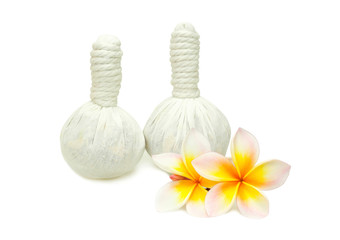 Spa herbal compressing ball on white background