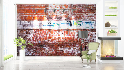 Modern bright interior . 3D rendering