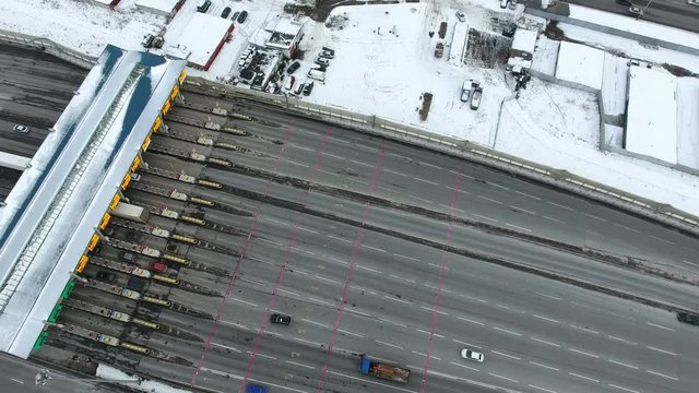 Multiband approach to the point of payment in the Western High Speed Diameter, St. Petersburg, Russia. Top view at winter
