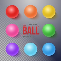 Illustration of Photorealistic Vector Ball Set Template Isolated on Transparent Background. Bright Colors Vector Sphere