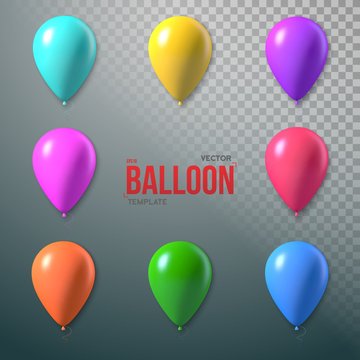 Illustration of Photorealistic Vector Air Balloon Set Isolated on Transparent Background. Happy Birthday Concept
