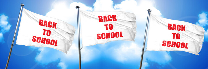 back to school sign, 3D rendering, triple flags