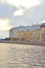 Fototapeta na wymiar View of Mytninskaya quay on Petrograd side.