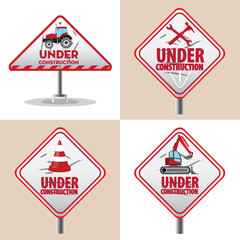Obraz premium under construction signs symbols set, vector illustration