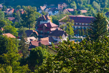 rural landscape with houses in Transylvania, Romania