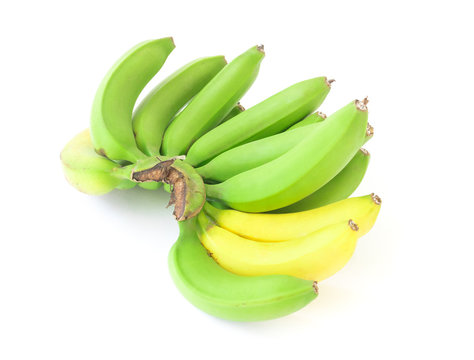 Bunch of green and yellow banana on white background
