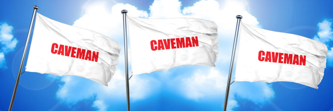 caveman, 3D rendering, triple flags