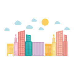 Fototapeta premium color builds with small cloud and sun, vector illustraction design